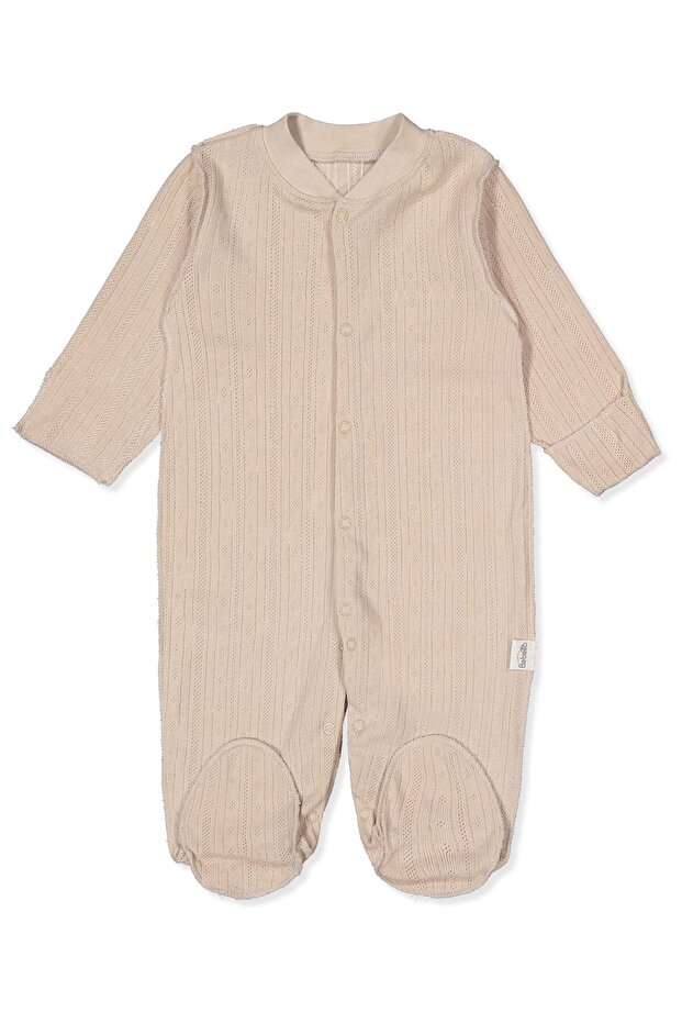 Exterior Stitching Aj Lace-Like Knit Overalls with Straps (Basic/25) Beige