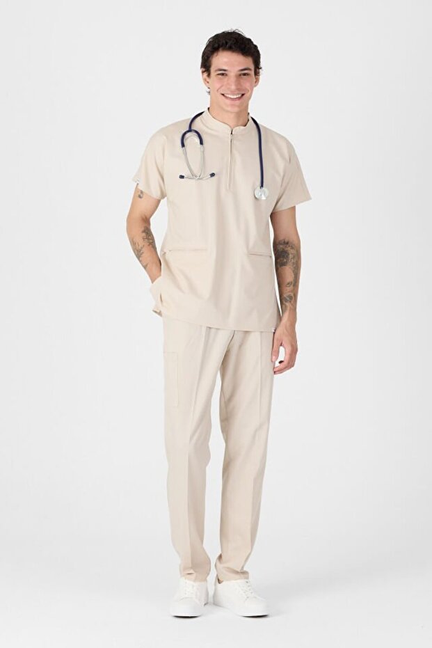 Lycra Stone Zipper Detailed Scrubs Uniform