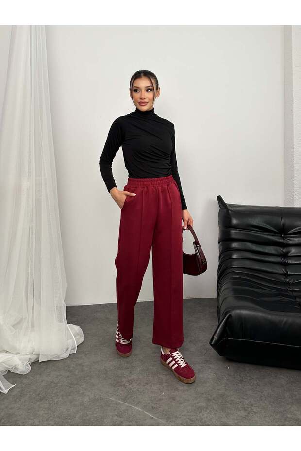 Elastic Waist Scuba Fabric Trousers 8935 - Red