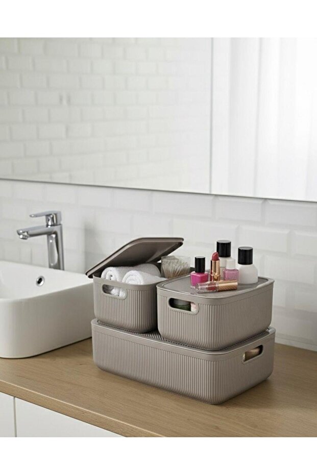 Linea Smart Box Mink Set of 3, 1 Piece of 4.5 Lt, 2 Pieces of 2.4 Lt with Lids, Multi-Purpose Storage Box - 5