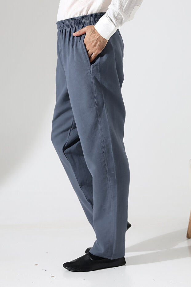 Men's Elastic Waist Pocket Hajj Umrah Muslin Pants - Smoked (Ans)