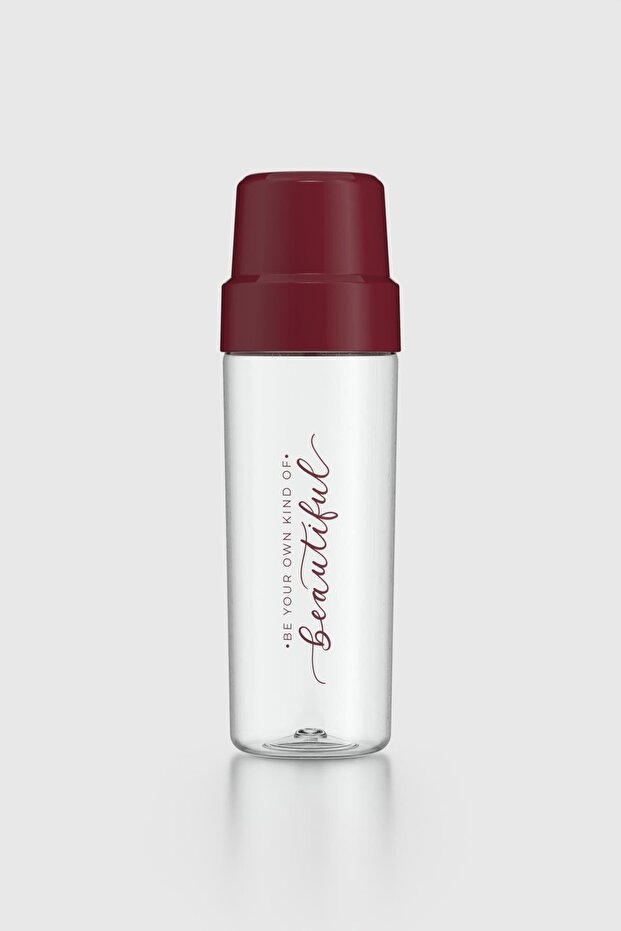 Nest Text Patterned 800 ml Tritan Flask with Glass 912085 Claret Red - 1