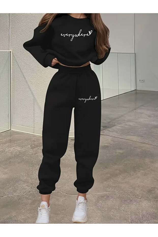 Unisex Men's and Women's Everywhere Printed 3 Thread Crew Neck Tracksuit Set
