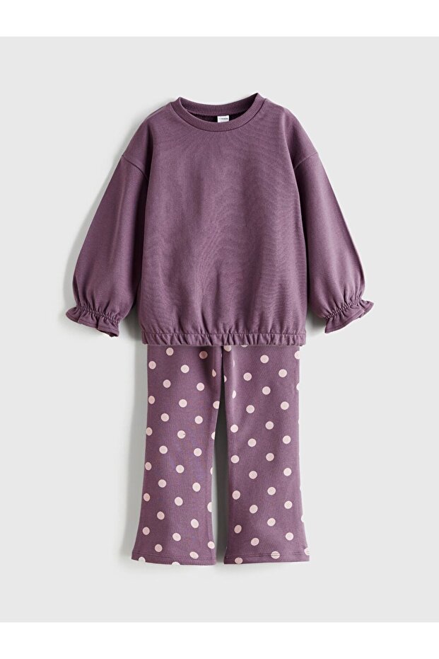Lcw Kids Girls Drawstring Sweatshirt and Polka Dot Leggings
