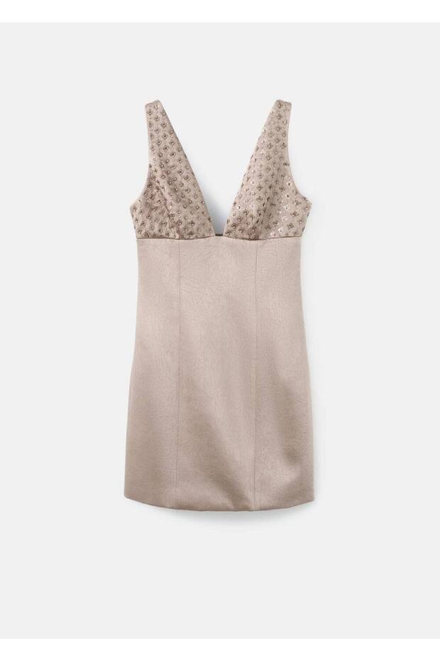 Payet yakalı saten elbise - 3