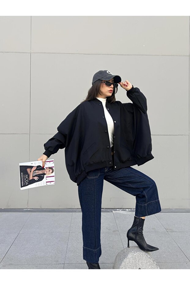 Oversized lined bember jacket black - 4