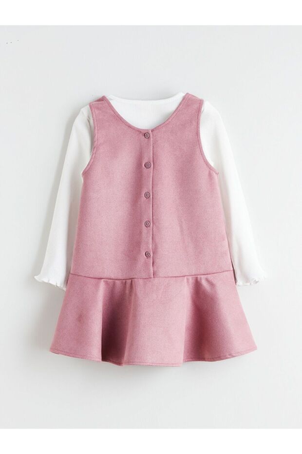 LCW Kids Bisiklet Yaka Çiçekli Kız Çocuk Elbise ve Tişört - 3