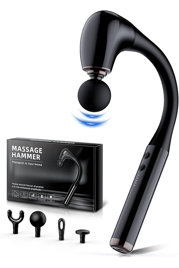 Massage Gun with Upgraded Extension Handle, 16mm Deep Tissue, 4 Heads, 5 Speeds