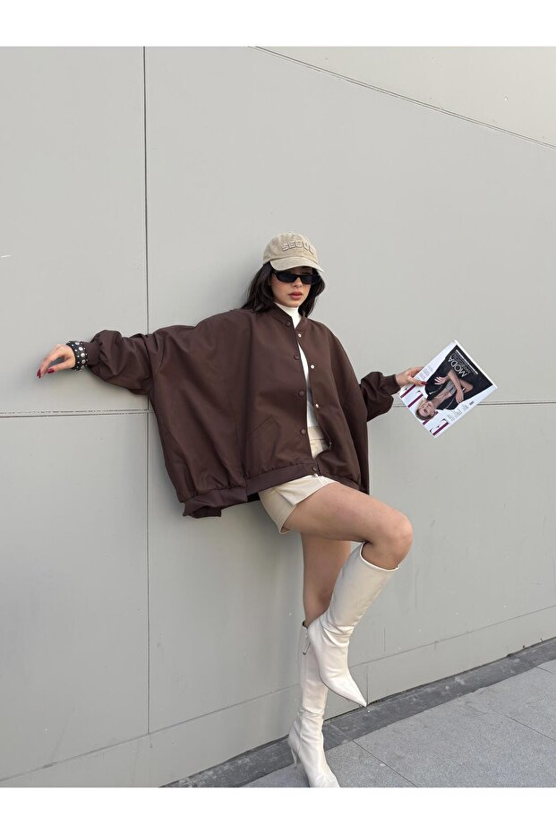 قصة فضفاضة سترة بامبر مبطنة باللون البني - 2