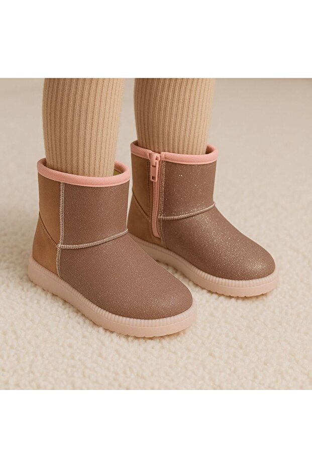 Kız Çocuk İçi Yünlü Simli Kaydırmaz Taban bot - 1