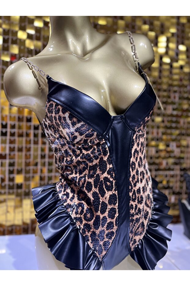 Deri Leopar Bodysuit - 2