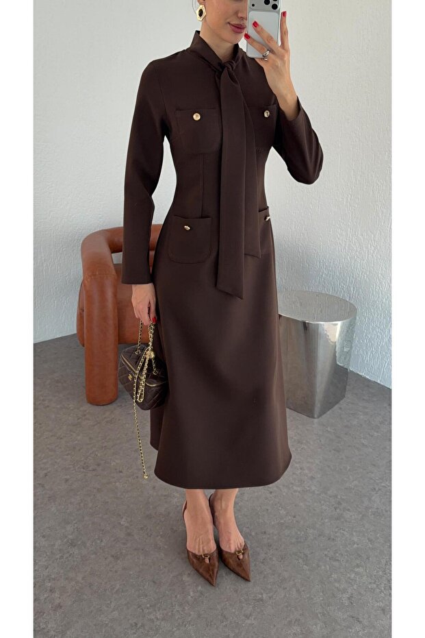 Rochie maro cu eșarfă - 3