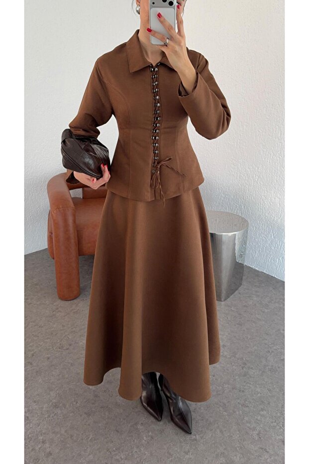 طقم من الجلد المدبوغ مع خطاف - 5