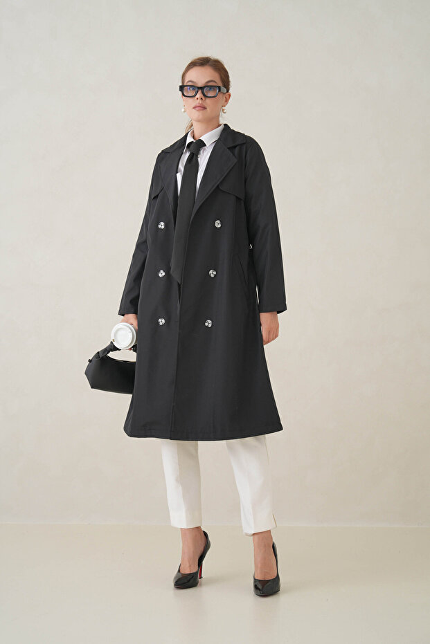 Strada Double-Breasted Belted Trench Coat – Dense Weave and Comfortable Fabric Women's Trench Coat