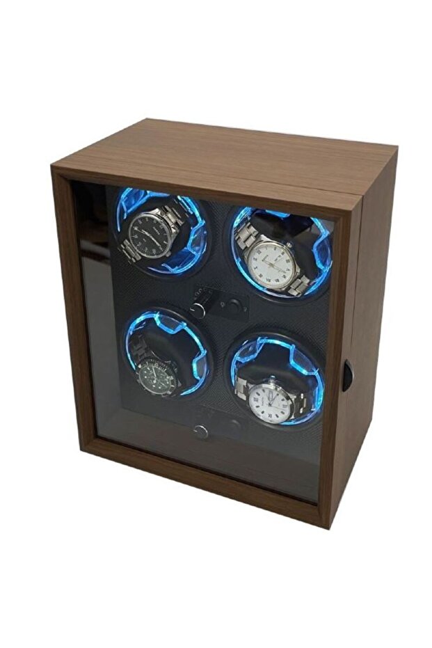 Automatic Watch Winder Box, 4 compartments, LED Lights, 5 modes, 4 rotation programs, Wood finish - 7