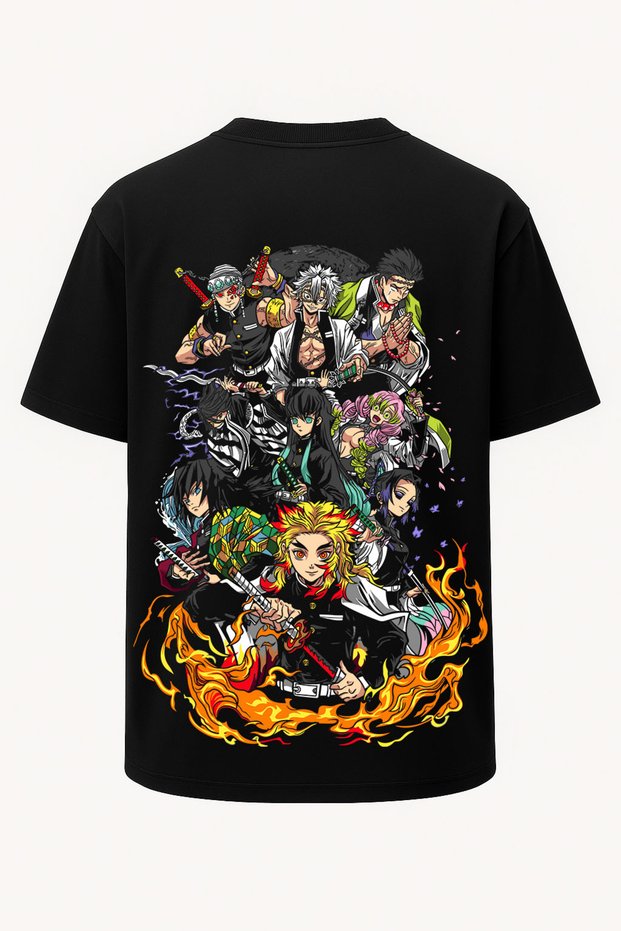Oversize Demon Slayer Demon Slayers Hashira Printed T-Shirt - Large Print - Wide Cut