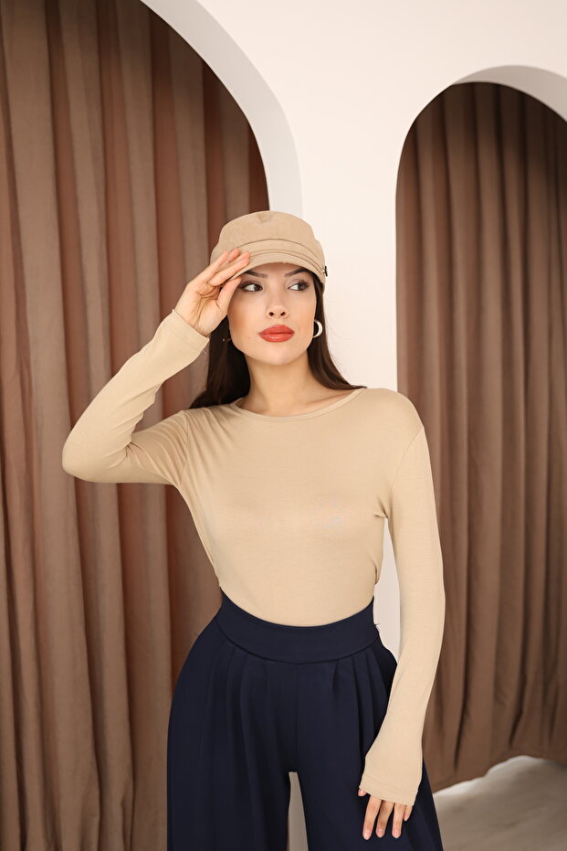Women's Long Sleeve Crew Neck Stretch Fabric Combed Cotton Bodysuit