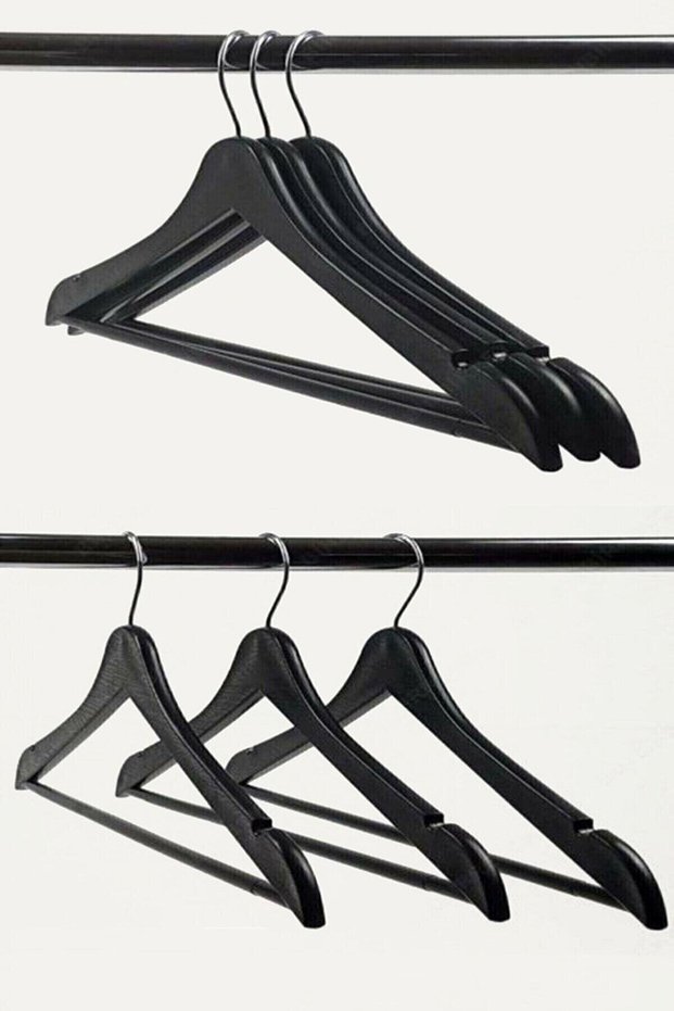 48 Pieces Wooden Look Plastic Clothes and Clothes Hangers Black
