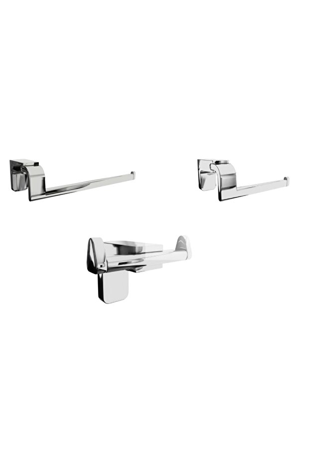 F1 Series Chrome Stainless Towel Holder and Open Toilet Paper Holder and Robe Hook Set Bathroom Set