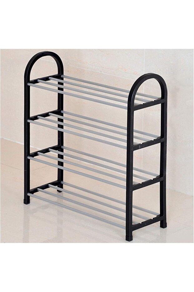 4-Tier Shoe Rack Organizer, Plastic/Metal, Space-Saving, Black, 51x19x57 cm