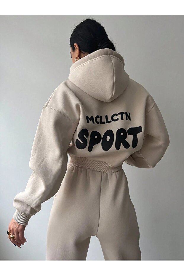 Unisex Men's Women's Sport Printed Oversize 3 Thread Hooded Tracksuit Set