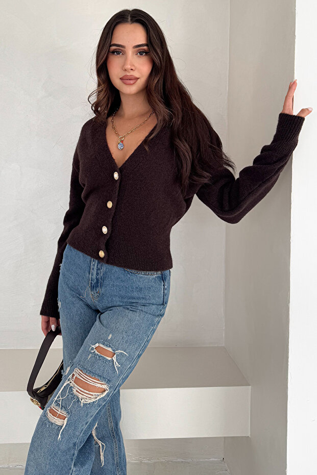 Women's Buttoned V-Neck Knit Cardigan – Classic & Urban Style