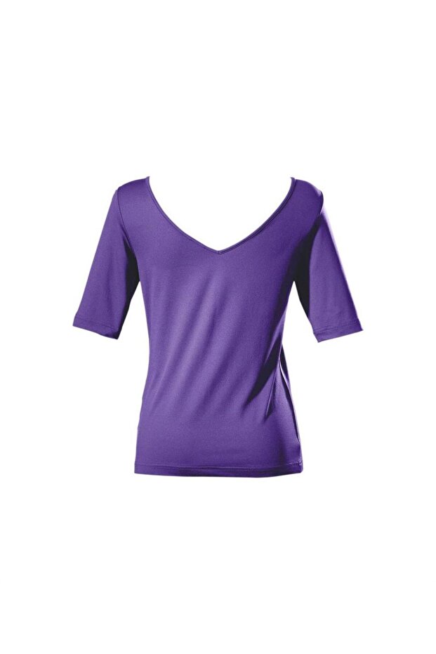 Kadın Lila Basic Tişört - - 2