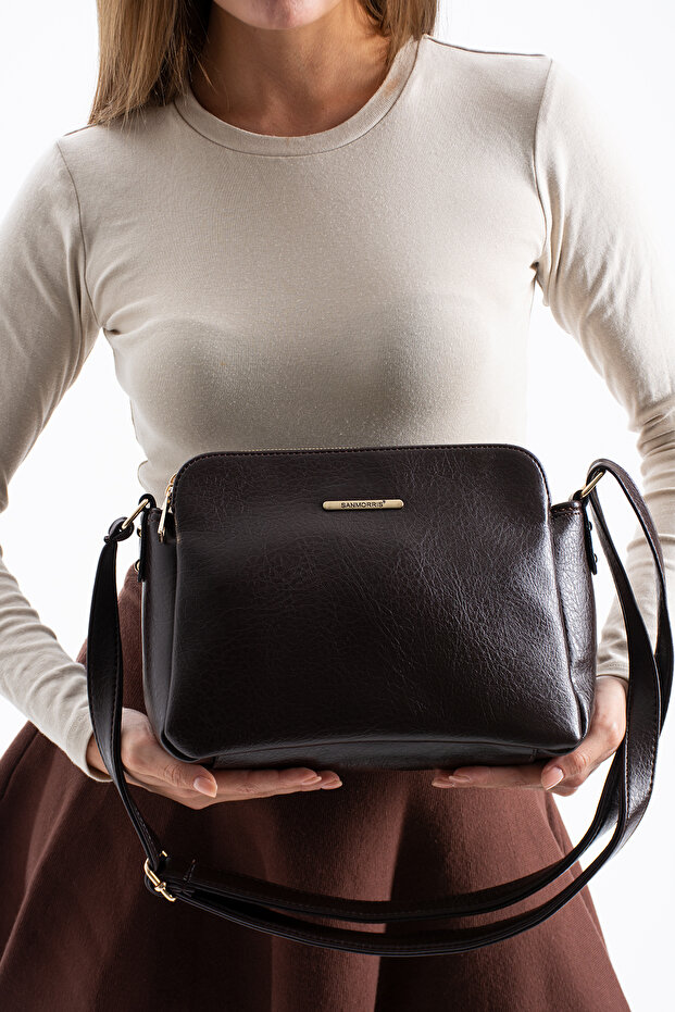 3 Compartment Plain Leather Women's Shoulder and Crossbody Bag