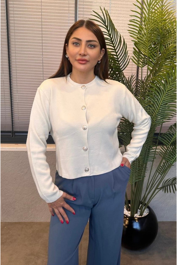 Ecru Silver Buttoned Cardigan - 1