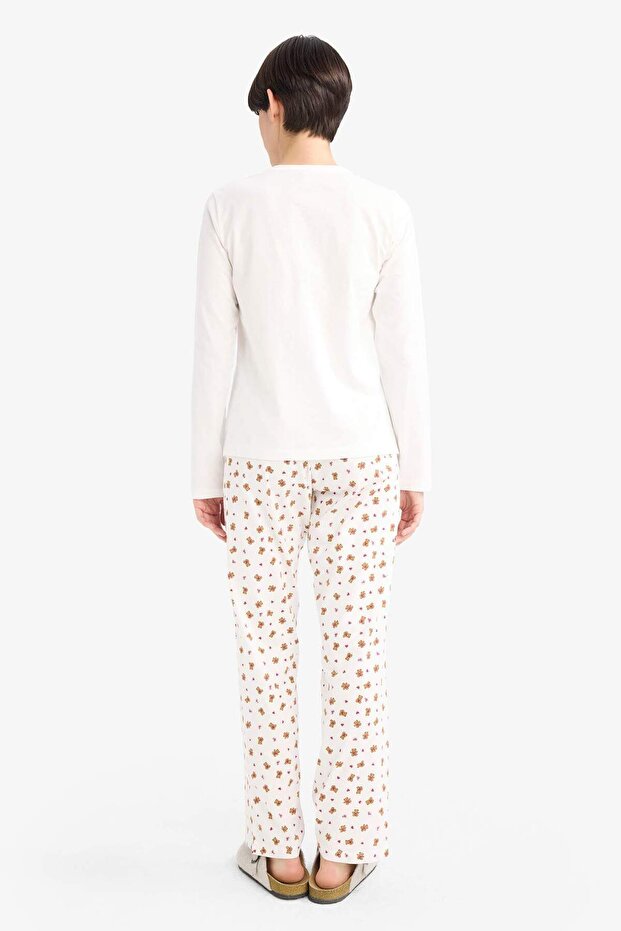 Pijama Takımı Regular Fit Baskılı Uzun Kollu Üst Desenli Uzun Alt-Fall in Love G3349AX25AU - 6