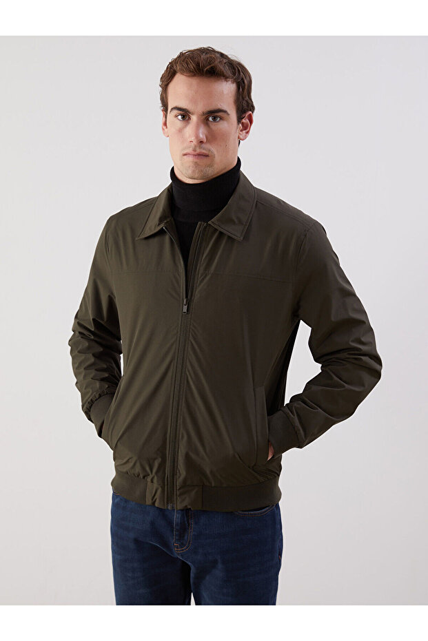 Khaki Standard Fit Shirt Collar Men's Coat