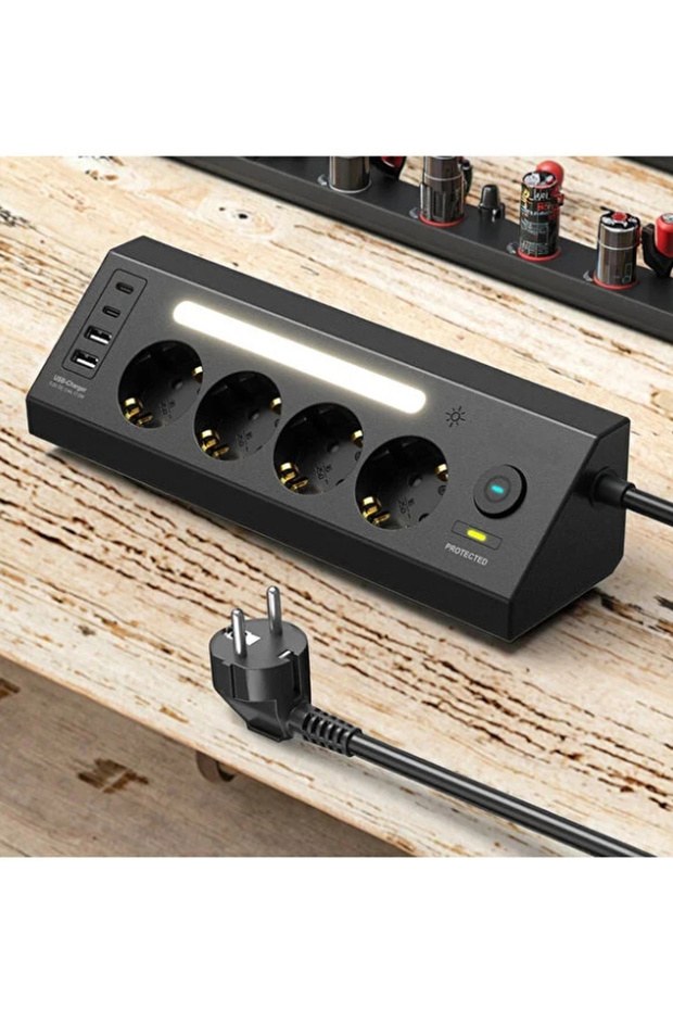 Lp764 Çoklu Gece Lambalı Priz Yüksek Gerilim Korumalı 4’lü Priz 2xusb 2xtype-c Çıkışlı Grup Priz Çoğ - 2