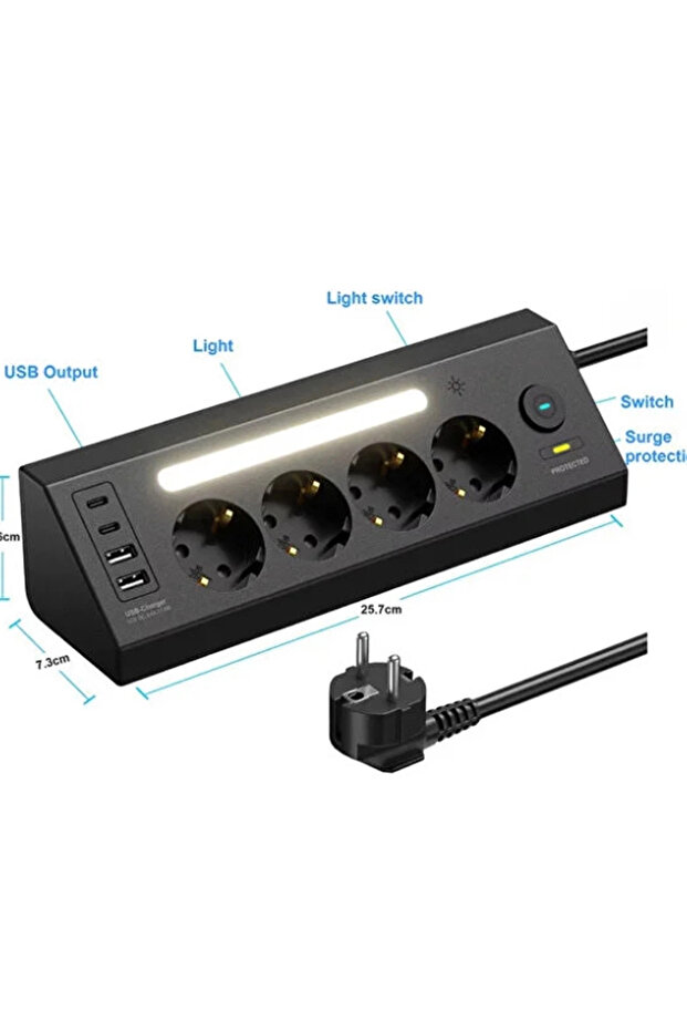 Lp764 Çoklu Gece Lambalı Priz Yüksek Gerilim Korumalı 4’lü Priz 2xusb 2xtype-c Çıkışlı Grup Priz Çoğ - 4