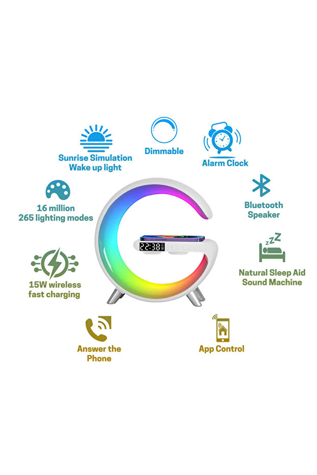 Multifunctional Smart Lamp App Control | Color Changing Bedside Lamp with BT Speaker (White) - 2