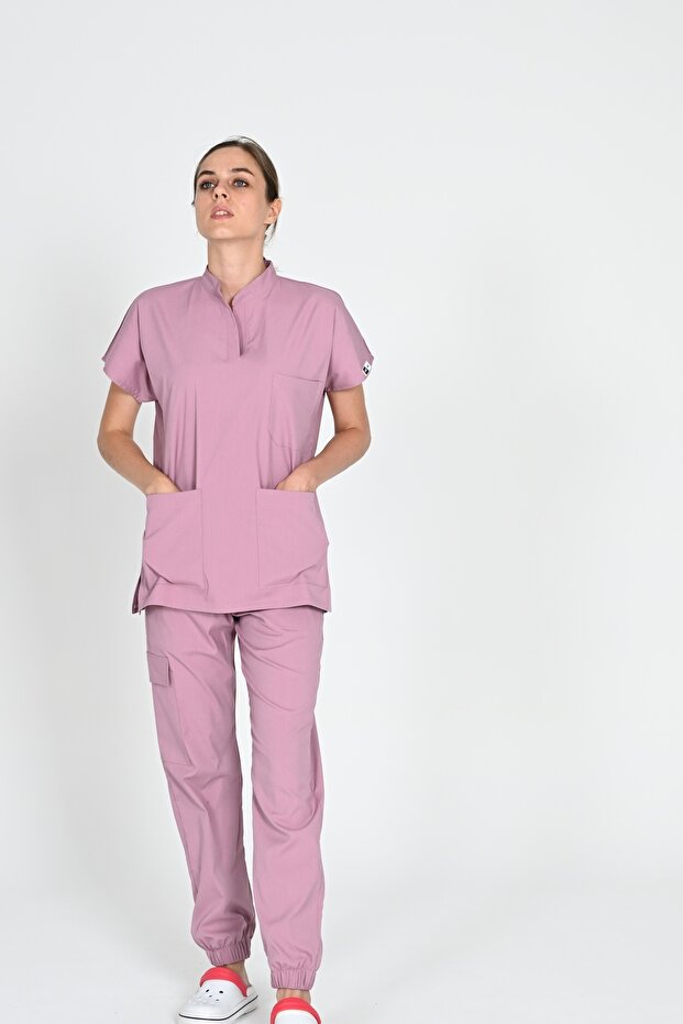 Luxury Stretch Fabric Scrubs Nurse and Doctor Uniform Set Hospital Uniform Dusty Rose