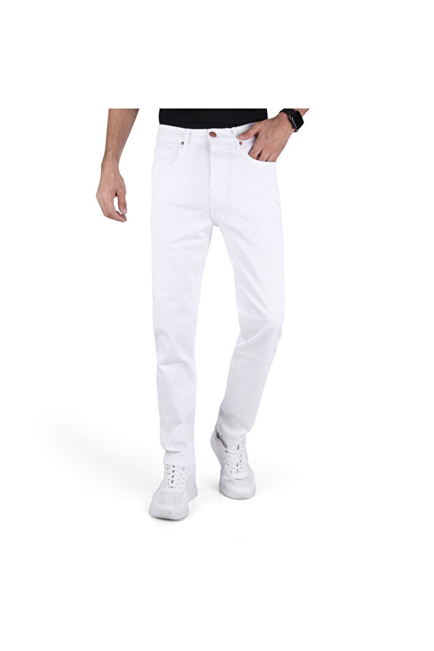 بنطلون جينز رجالي عصري - أبيض - 1