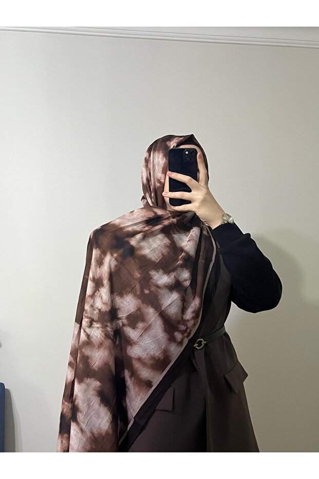 Mineleşarp Batik Pattern Bamboo Kashmir Shawl Brown Blue Color