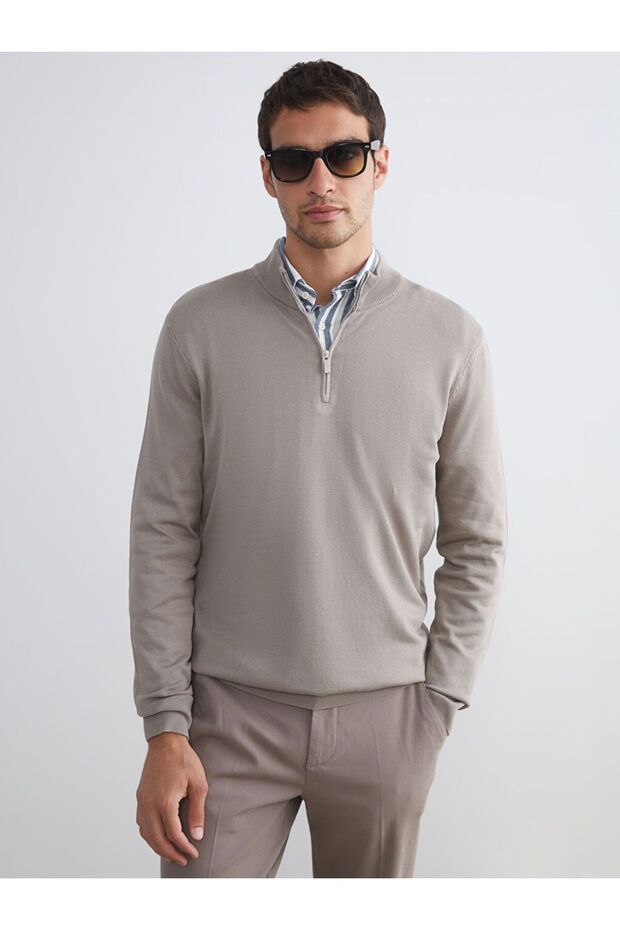 Southblue Beige Stand Collar Men's Knit Sweater