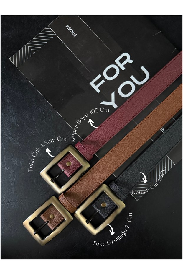 3-Piece Antique Square Gold Buckle Women's Trouser Belt, Coat Belt, Dress Belt, Shirt Belt
