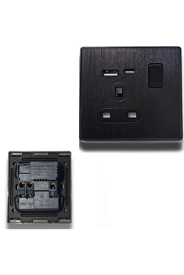 فيش ثلاثي مع مدخل usb ومدخل type لون اسود - 4