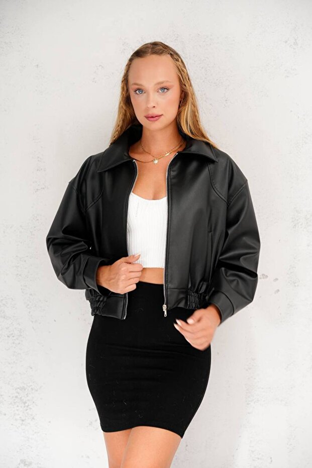 Trend Crop Basic Leather Jacket - 3