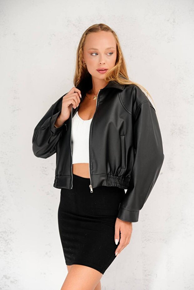 Trend Crop Basic Leather Jacket - 4