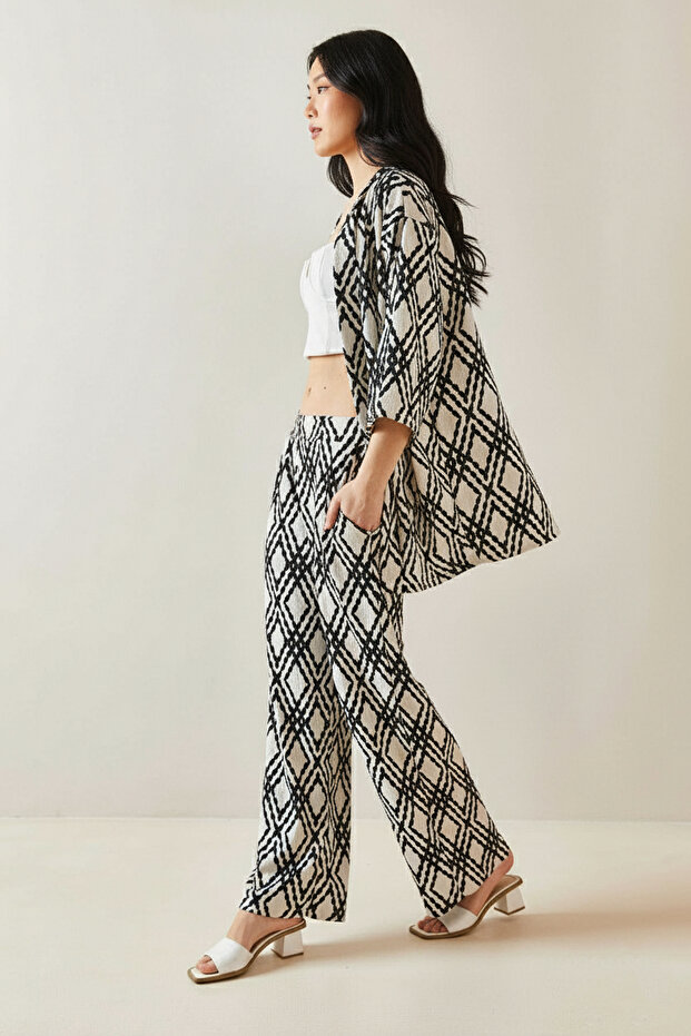 طقم بنطلون كيمونو بنمط عرقي - 5