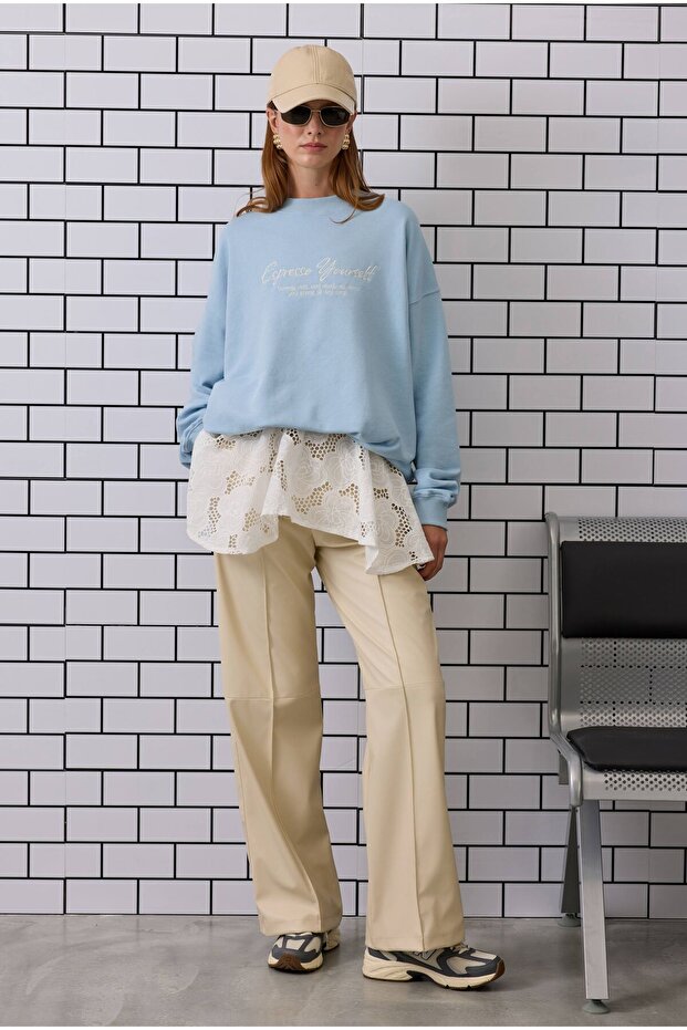 Nakışlı Sweatshirt Bebe Mavi - 3