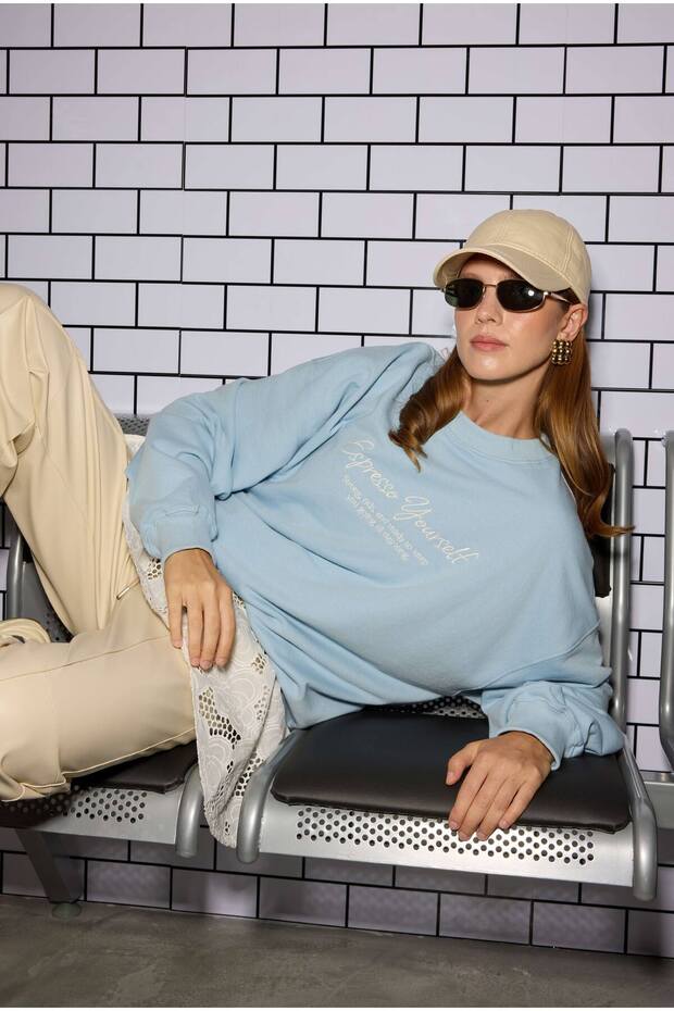 Nakışlı Sweatshirt Bebe Mavi - 1