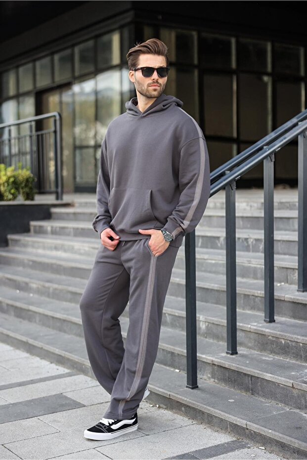 Smoked Kangaroo Pocket Hooded Men's Tracksuit Set E7336