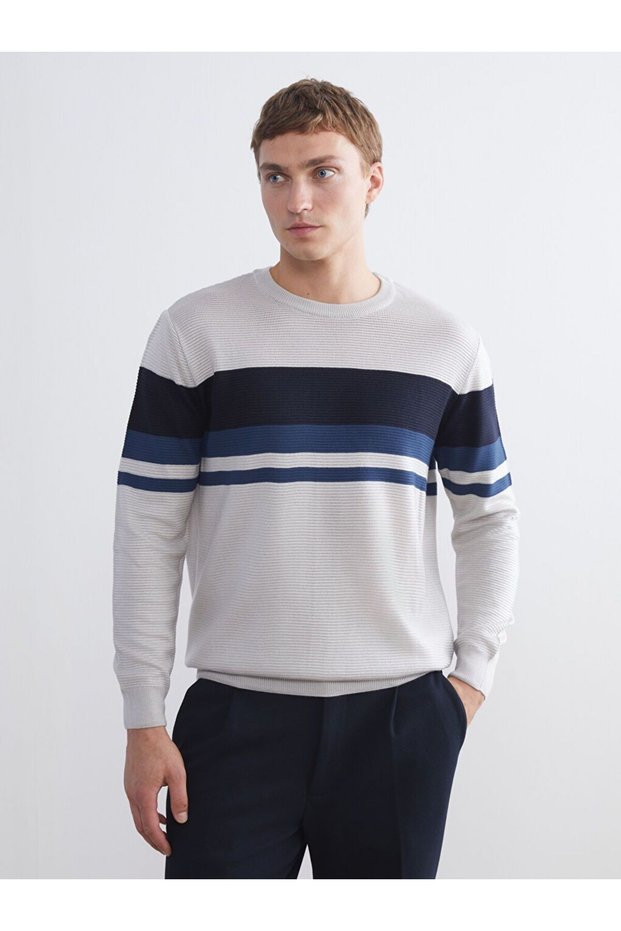 Lcwaikiki Classic Crew Neck Striped Men's Knitwear Sweater