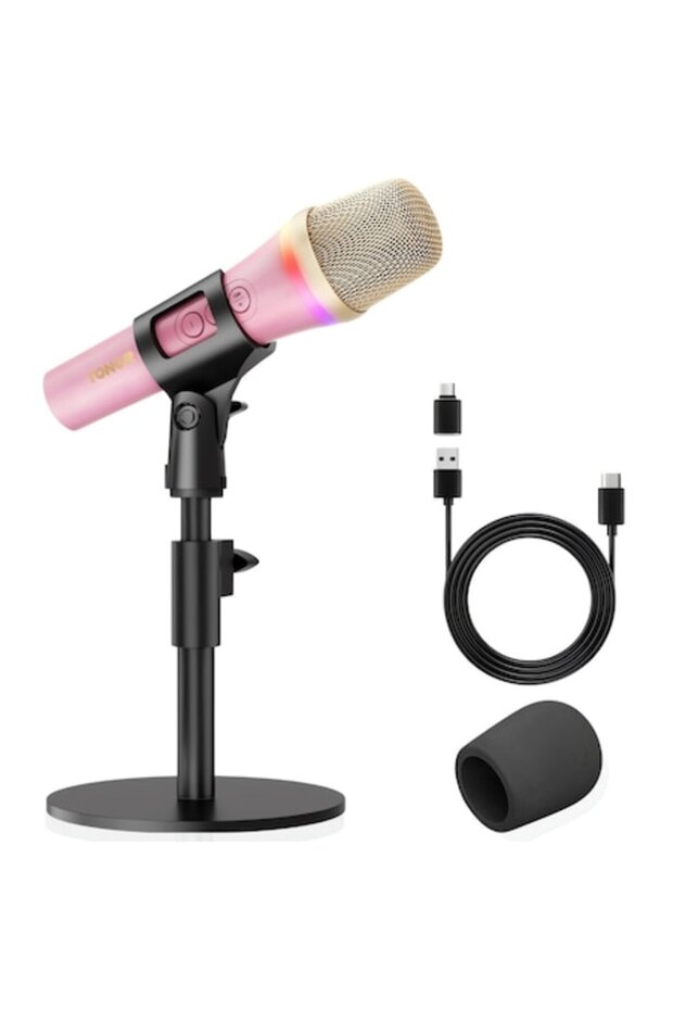 TD310 Dynamic USB-C Microphone with RGB Light, Quick Mute & Desktop Stand - Pink - 1
