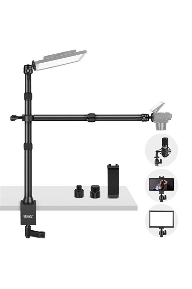 Tabletop Overhead Camera Mount Stand with 2-Section Telescopic Extension Arm, Phone Holder, B