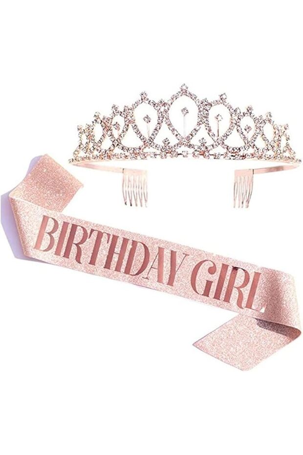 Birthday Sash Tiara Crown Headband for Girls Women Birthday Party Supplies, A11
